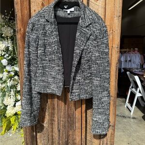 Elegant Black and White Tweed Blazer